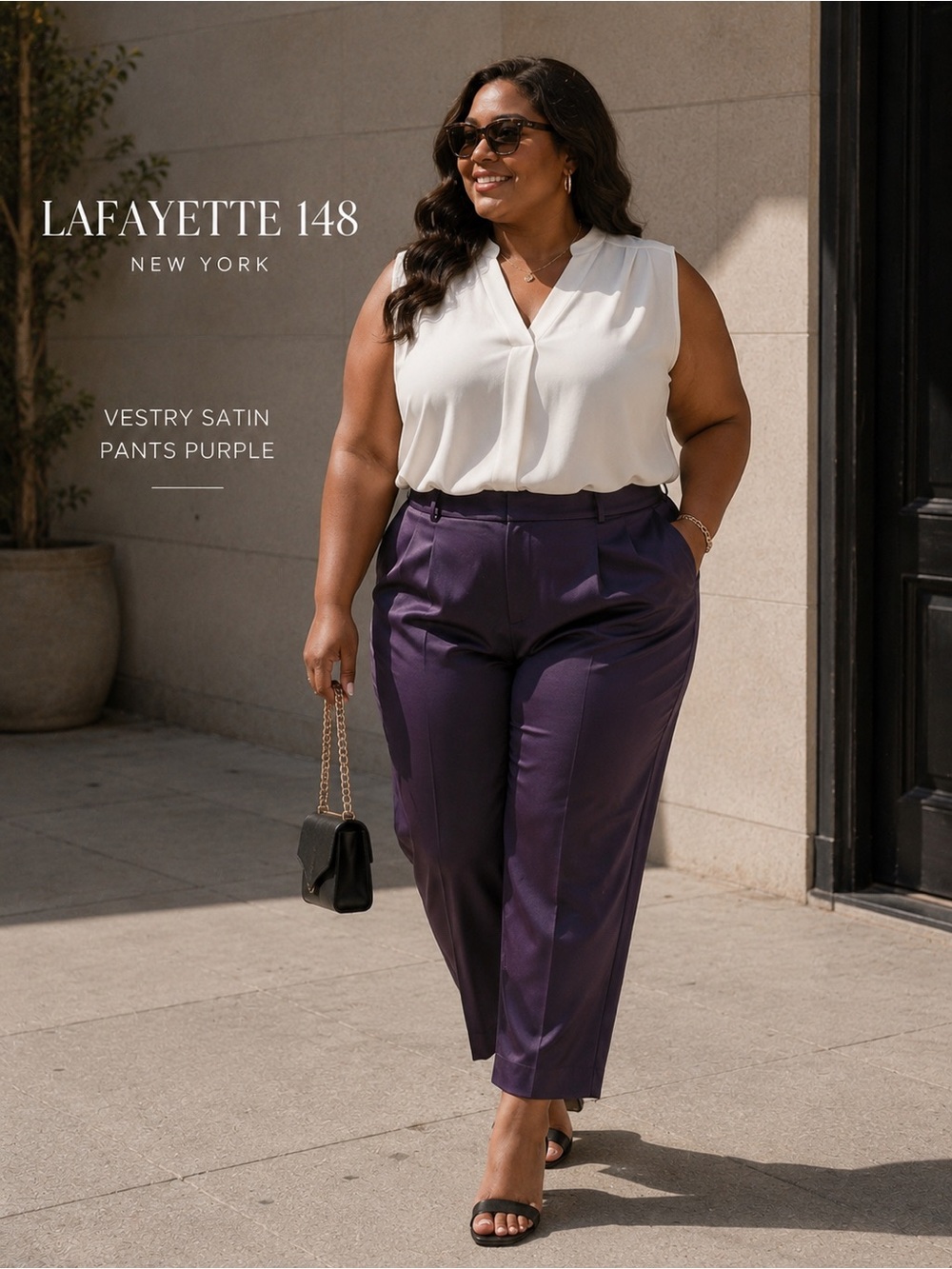 Lafayette 148 Vestry Satin Pants Purple 22 W